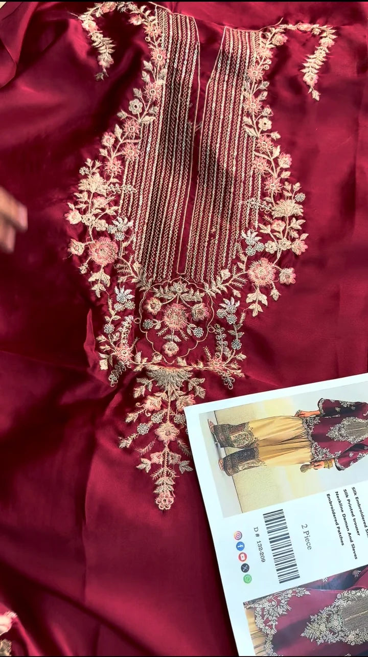 Maya Ali Ethnic Mehroon Skin Silk 2PC