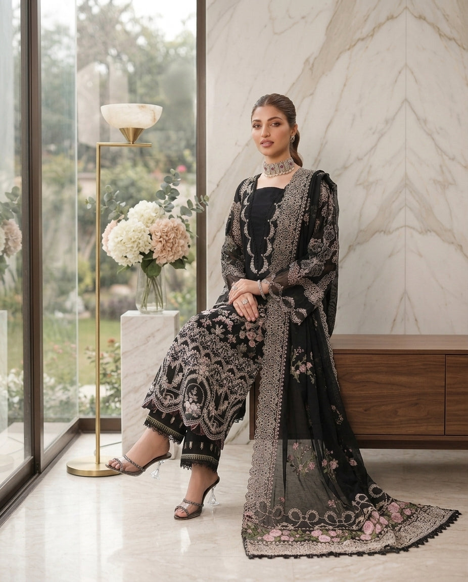 Dhanak Embroidered 3 Piece Suit | Premium Winter Collection | LL-1003