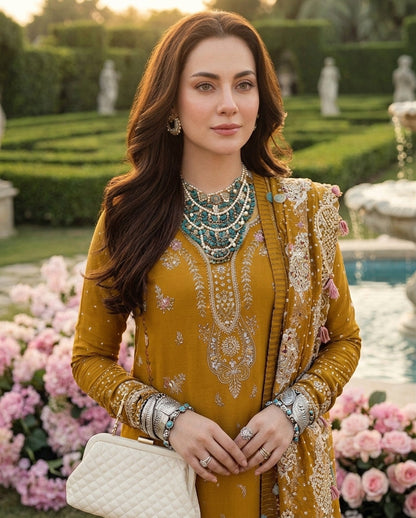 Dhanak Unstitched Embroidered 3pc Suit With Embroidered Dhanak Dupatta | LL-1008