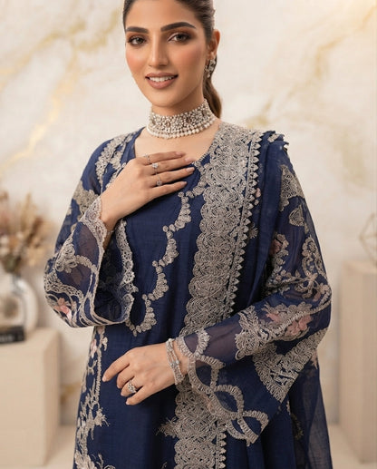 Dhanak Unstitched Embroidered 3pc Suit With Embroidered Dhanak Dupatta | LL-1006