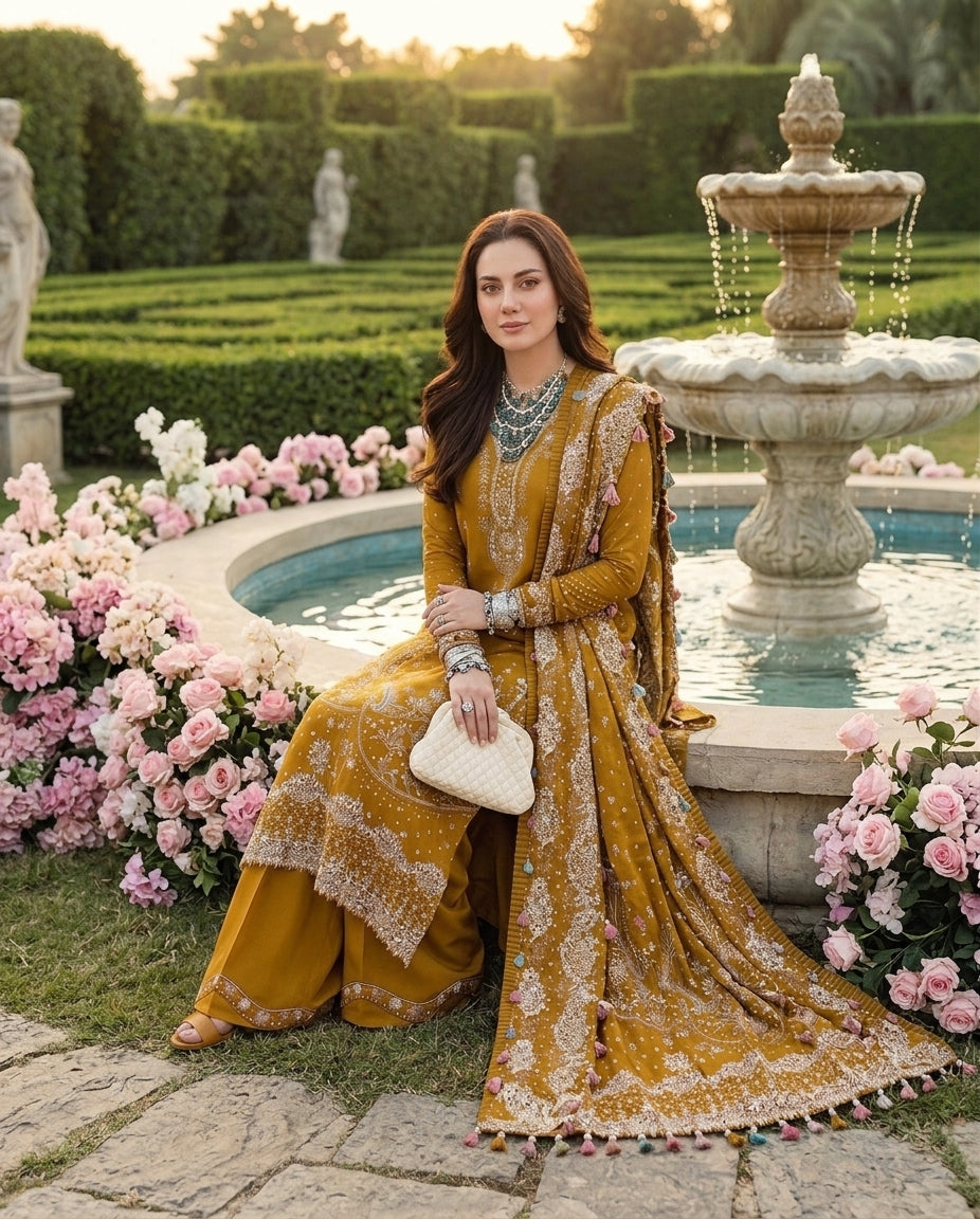Dhanak Unstitched Embroidered 3pc Suit With Embroidered Dhanak Dupatta | LL-1008