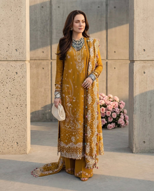 Dhanak Unstitched Embroidered 3pc Suit With Embroidered Dhanak Dupatta | LL-1008