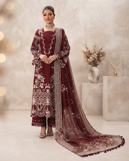 Dhanak Unstitched Embroidered 3pc Suit With Embroidered Dhanak Dupatta | LL-1004