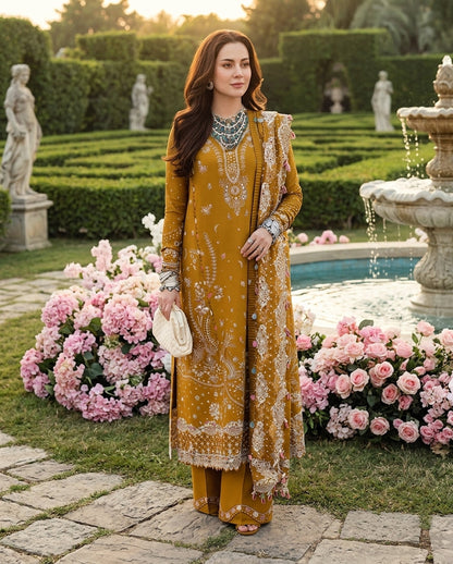 Dhanak Unstitched Embroidered 3pc Suit With Embroidered Dhanak Dupatta | LL-1008