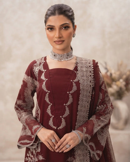 Dhanak Unstitched Embroidered 3pc Suit With Embroidered Dhanak Dupatta | LL-1004
