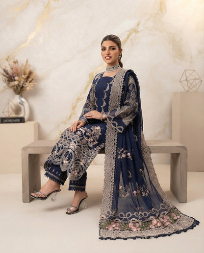 Dhanak Unstitched Embroidered 3pc Suit With Embroidered Dhanak Dupatta | LL-1006