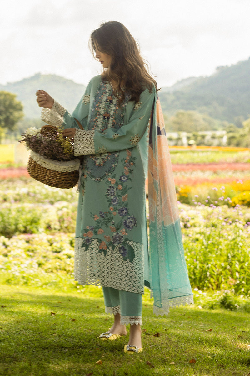 MUSHQ-3PC LAWN EMBROIDERED SHIRT WITH CHIFFON PRINTED DUPATTA AND TROUSER-BIC-4524