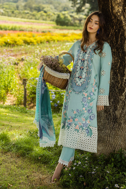 MUSHQ-3PC LAWN EMBROIDERED SHIRT WITH CHIFFON PRINTED DUPATTA AND TROUSER-BIC-4524