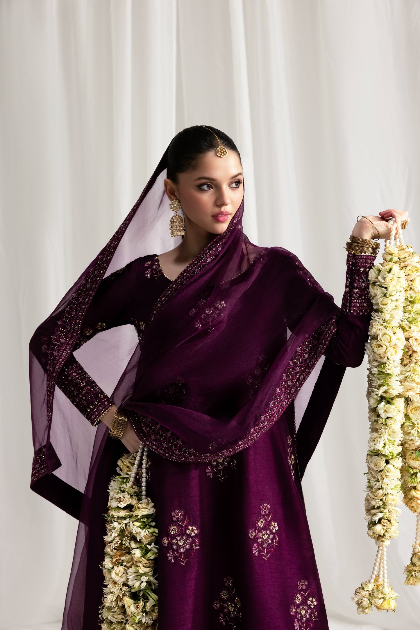 ZAIB-3PC HANDMADE EMBELLISHED SILK EMBROIDERED SHIRT WITH BAMBER CHIFFON DUPATTA AND TROUSER-BIC-4879