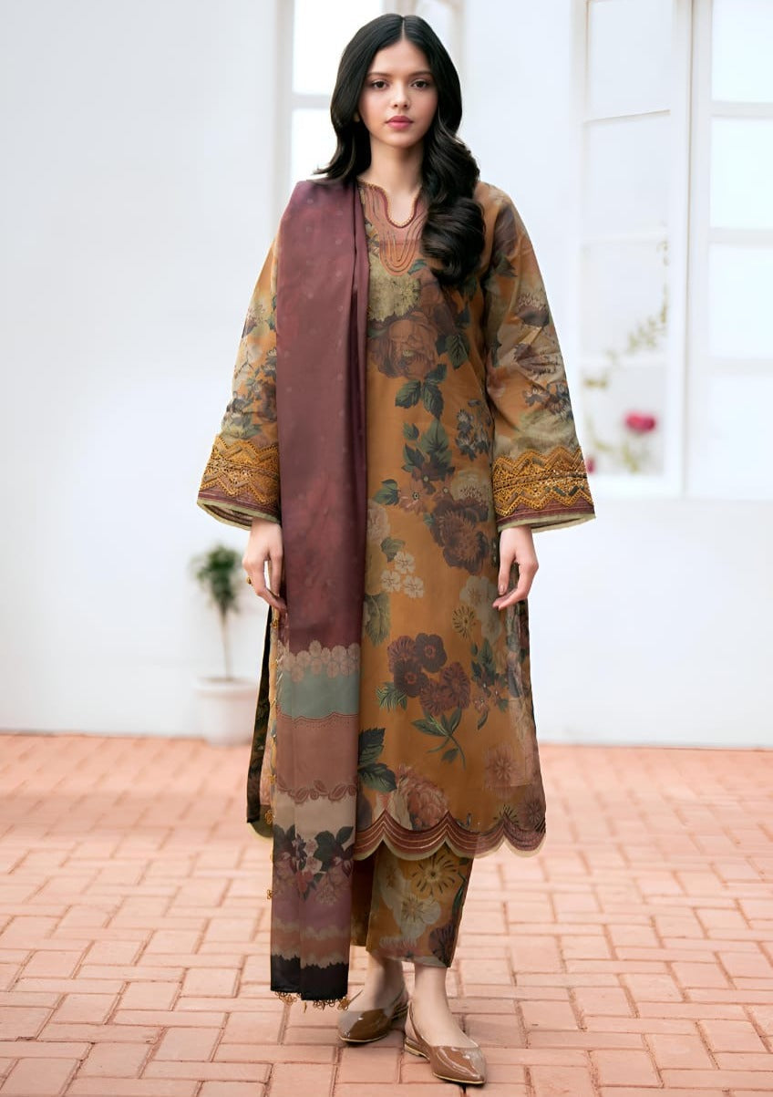 SR-BQ01 Digital Printed Lawn Suit 3pc with Lawn Digital Printed Dupatta & Embroidered Patches