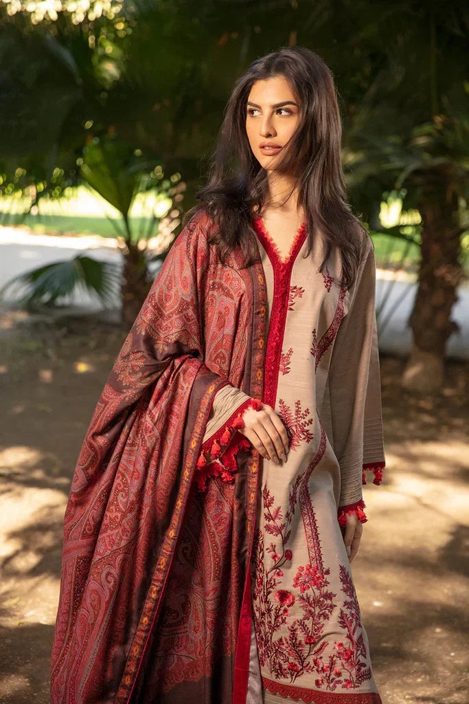 SR-620 Unstitched Fully Embroided Dhanak Suit With Wool Shawl