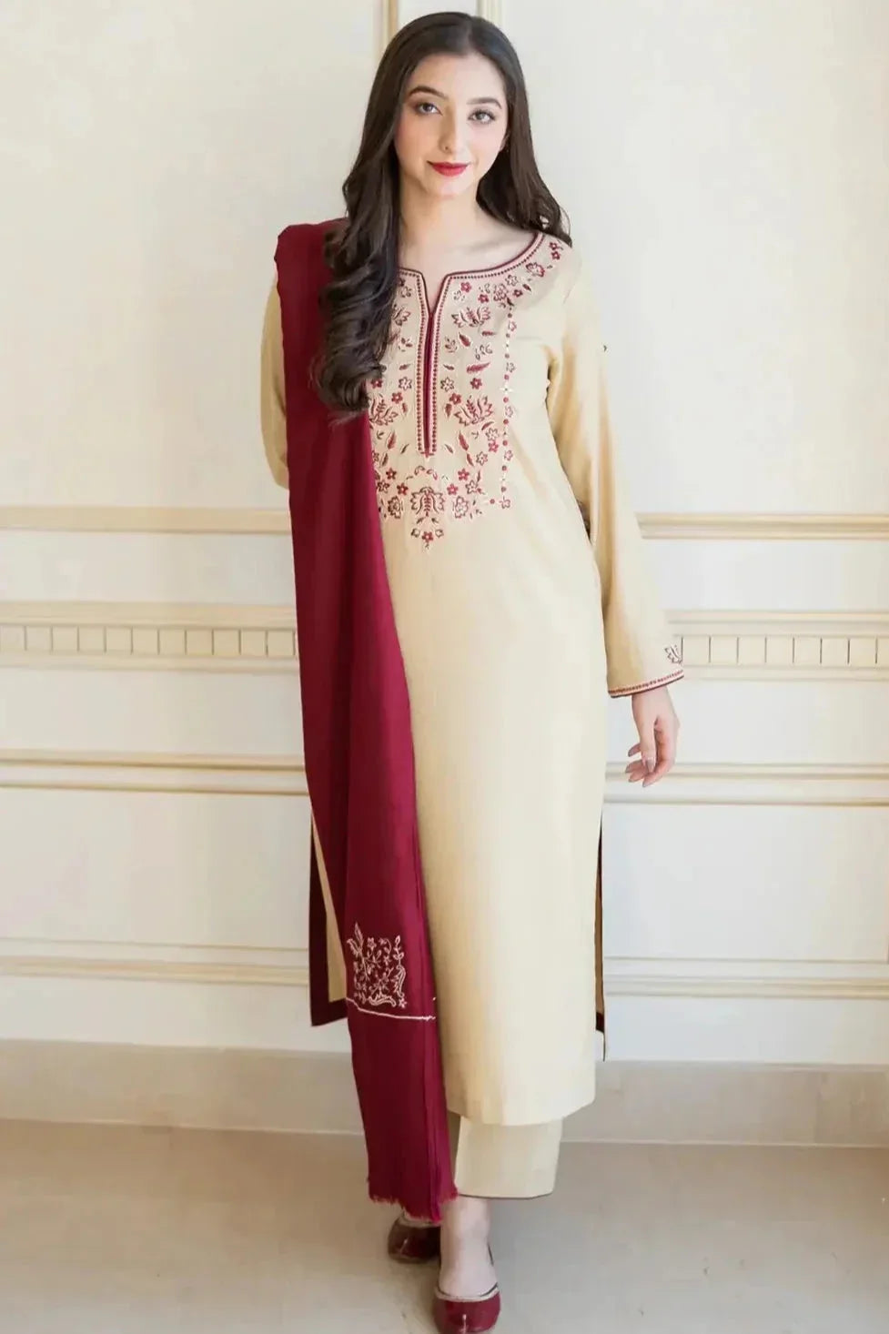 SR-AS25 Unstitched Fully Embroided Dhanak Suit With Dhanak Dupatta