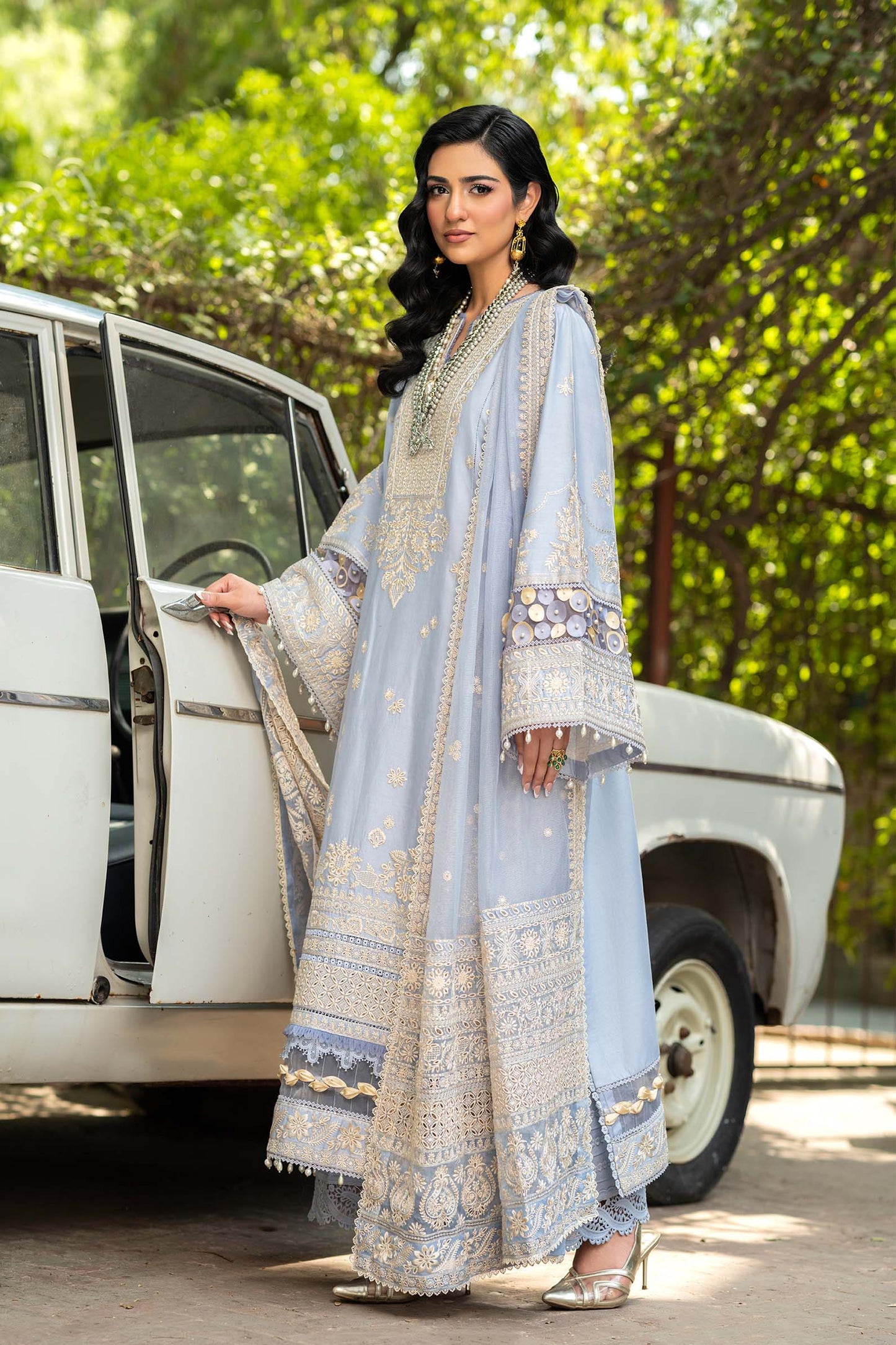 ETHNC-3PC LAWN EMBROIDERED SHIRT WITH ORGANZA EMBROIDERED DUPATTA AND TROUSER -BIC-4710