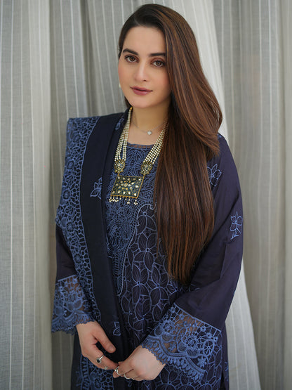MAHNUR-3PC LAWN EMBROIDERED SHIRT WITH KHADDI NET EMB DUPATTA AND TROUSER-BIC-4738
