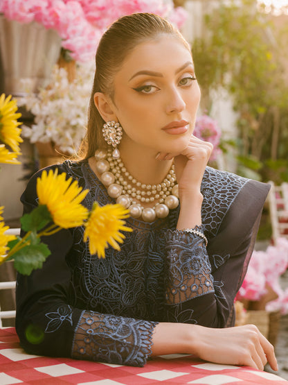 MAHNUR-3PC LAWN EMBROIDERED SHIRT WITH KHADDI NET EMB DUPATTA AND TROUSER-BIC-4738
