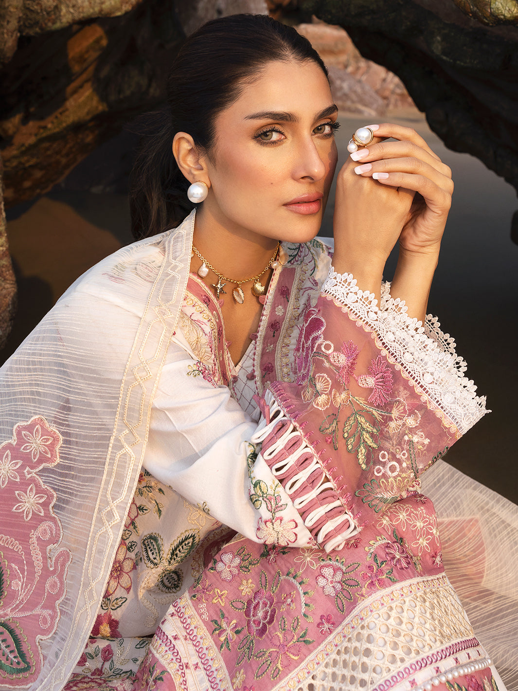 MAHNUR-3PC LAWN CHIKAN HEAVY EMBROIDERED SHIRT WITH KHADDI NET EMBROIDERED DUPATTA AND TROUSER-BIC-4734