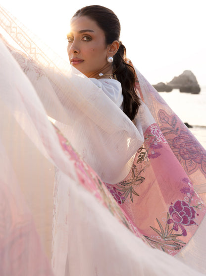MAHNUR-3PC LAWN CHIKAN HEAVY EMBROIDERED SHIRT WITH KHADDI NET EMBROIDERED DUPATTA AND TROUSER-BIC-4734