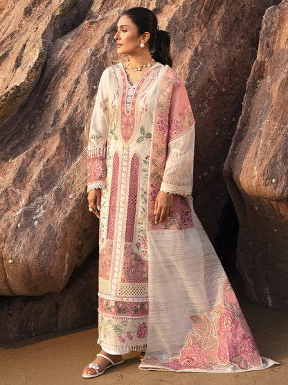 MAHNUR-3PC LAWN CHIKAN HEAVY EMBROIDERED SHIRT WITH KHADDI NET EMBROIDERED DUPATTA AND TROUSER-BIC-4734