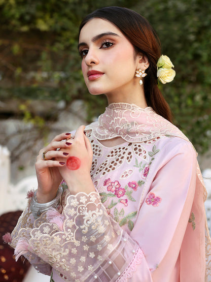 MAHNUR-3PC LAWN EMBROIDERED SHIRT WITH KHADDI NET EMBROIDERED DUAPTTA AND TROUSER-BIC-4643