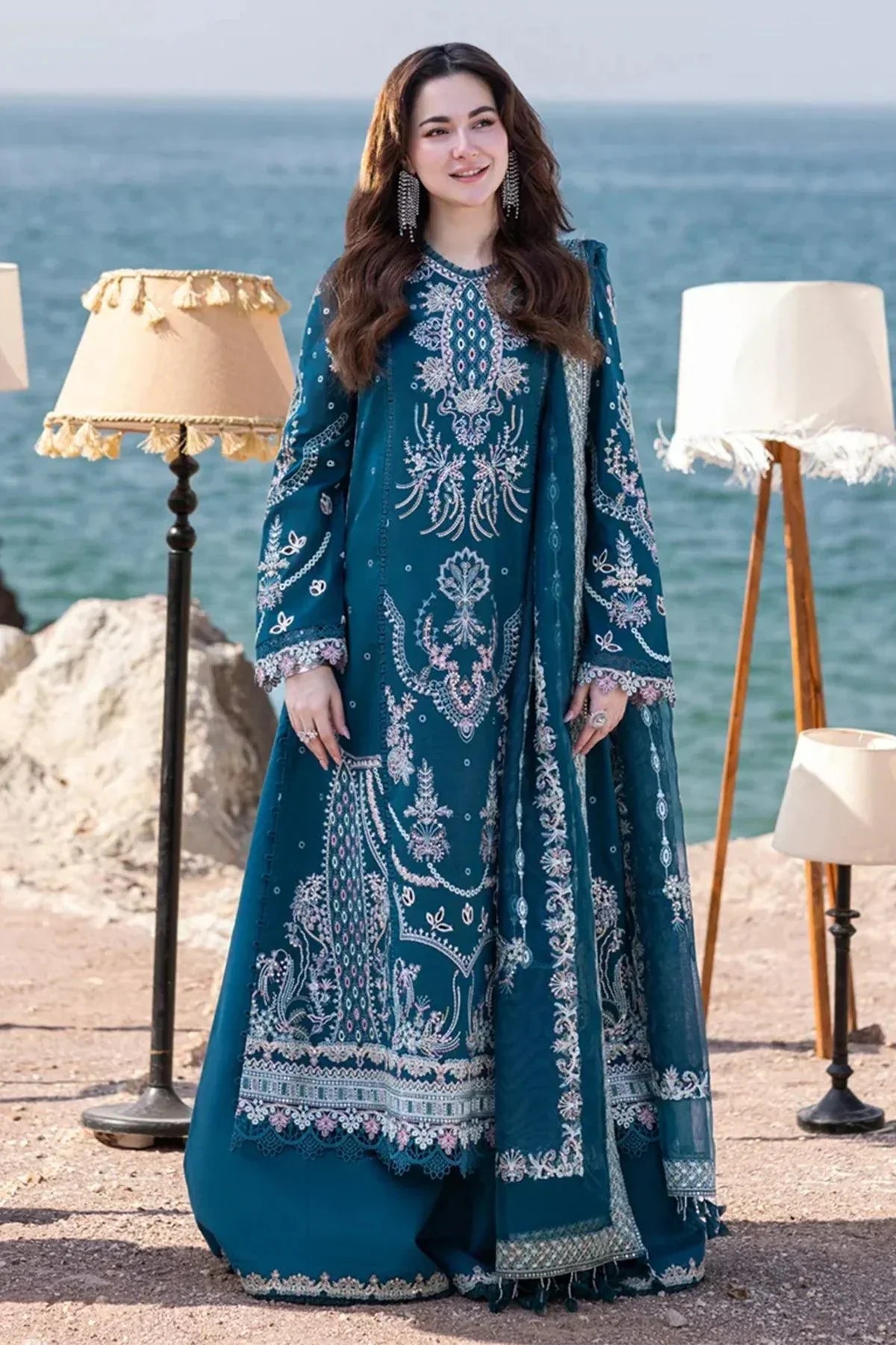 QALAMQAR-3PC LAWN HEAVY EMBROIDERED SHIRT WITH CHIFFON  EMB DUPATTA AND EMB TROUSER-BIC-4518