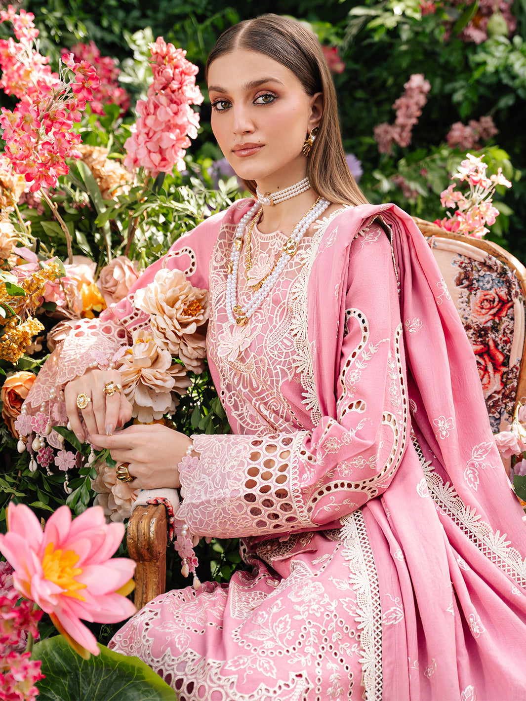 MAHNUR-3PC LAWN LASER WORK EMBROIDERED SHIRT WITH KHAADI NET EMBROIDERED DUPATTA AND TROUSER -BIC-4747