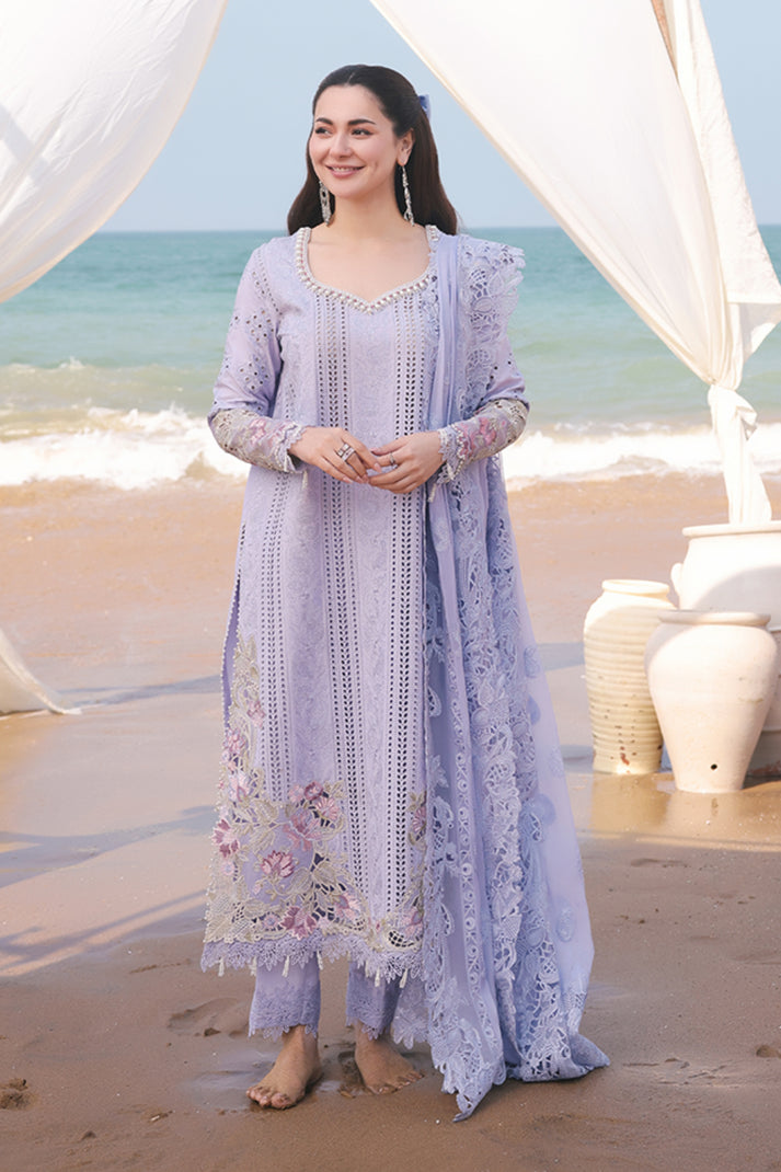 IMROZIA-3PC LAWN CHIKANKARI EMBROIDERED SHIRT WITH KHADDI NET EMB DUPATTA AND TROUSER-BIC-4508
