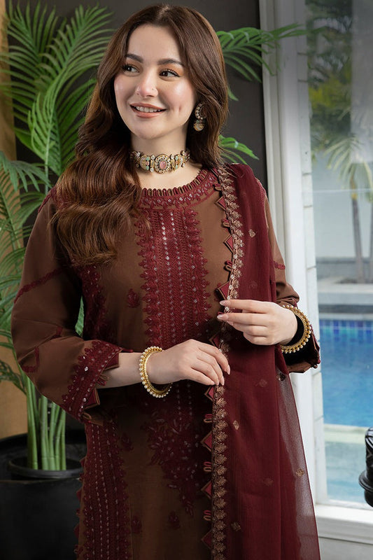 ASIM JOFA-3PC DHANAK EMBROIDERED SHIRT WITH DHANAK EMBROIDERED SHAWL AND TROUSER-LM2001