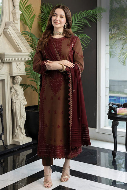 ASIM JOFA-3PC DHANAK EMBROIDERED SHIRT WITH DHANAK EMBROIDERED SHAWL AND TROUSER-LM2001