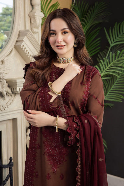 ASIM JOFA-3PC DHANAK EMBROIDERED SHIRT WITH DHANAK EMBROIDERED SHAWL AND TROUSER-LM2001