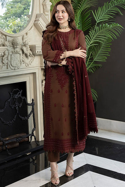 ASIM JOFA-3PC DHANAK EMBROIDERED SHIRT WITH DHANAK EMBROIDERED SHAWL AND TROUSER-LM2001