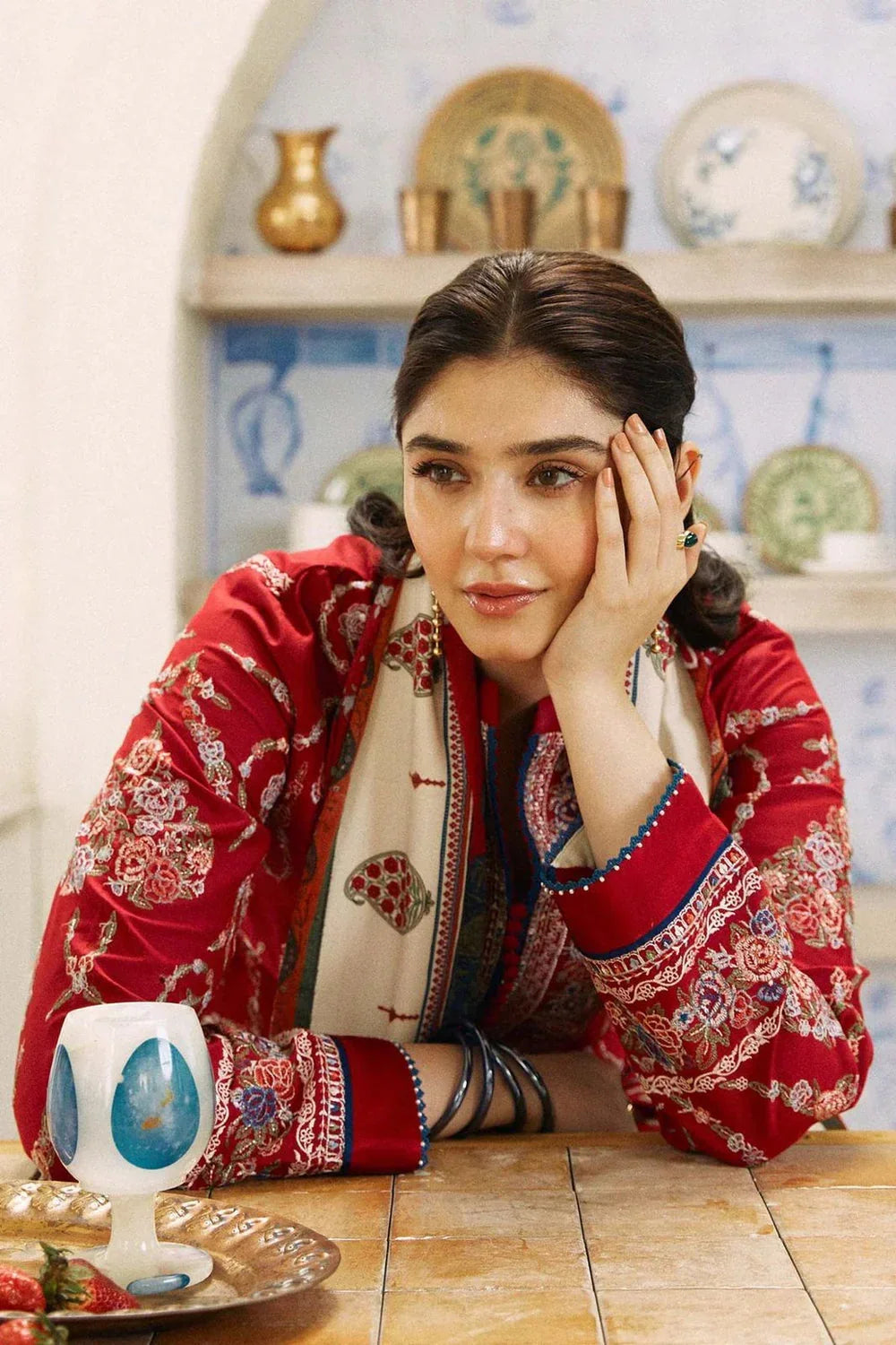 SR-ZS55 Unstitched Fully Embroided Dhanak Suit With Wool Shawl