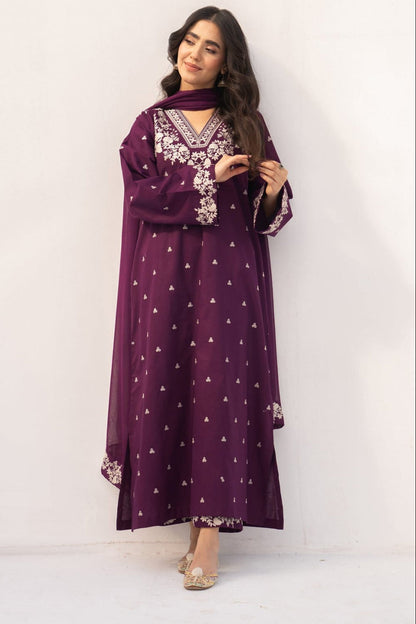 SR-PZ97333 Unstitched Embroidered Lawn Suit 3pc With Bamber Chiffon Embroidered Dupatta