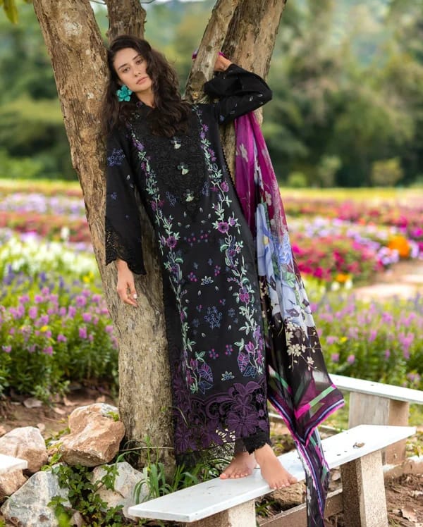 SR-MS2745 Lawn Unstitched Embroidered 3pc Suit With Monar Digital Printed Dupatta