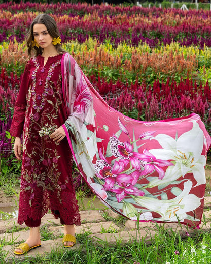 SR-MS2750 Lawn Unstitched Embroidered 3pc Suit With Monar Digital Printed Dupatta