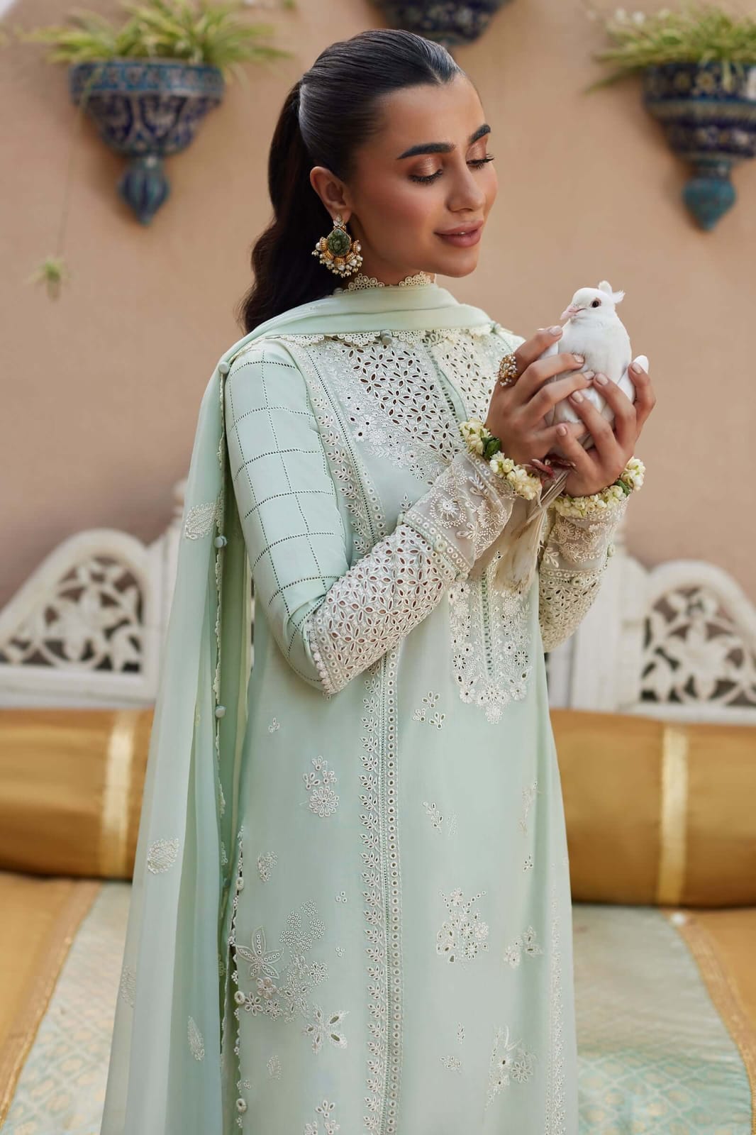 SR-ZH807 Unstitched Fully Embroidered Lawn Suit With Embroidered Bamber Chiffon Dupatta