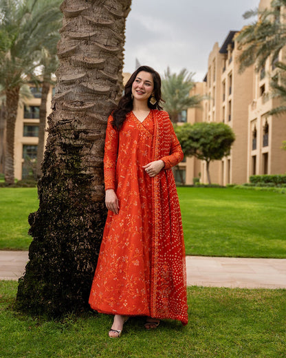 SR-FS1005 Lawn Unstitched Frock Fully Embroidered 3pc Suit With Cotton Lawn Printed & Embroided Dupatta
