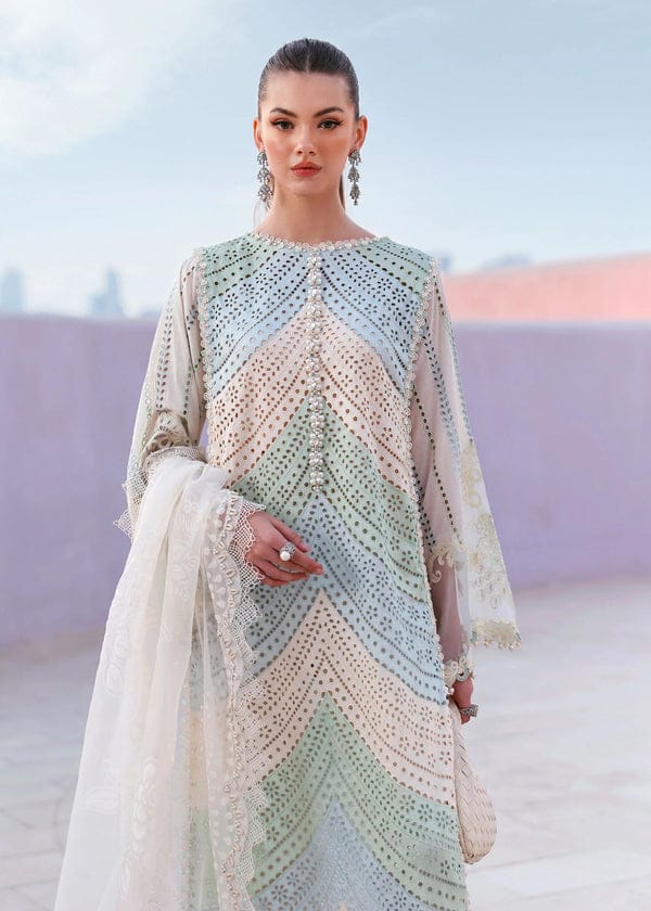 SR-MB2805B Lawn Unstitched Fully Embroidered 3pc Suit With Organza Digital Printed Dupatta With Embroided Four Side Laces