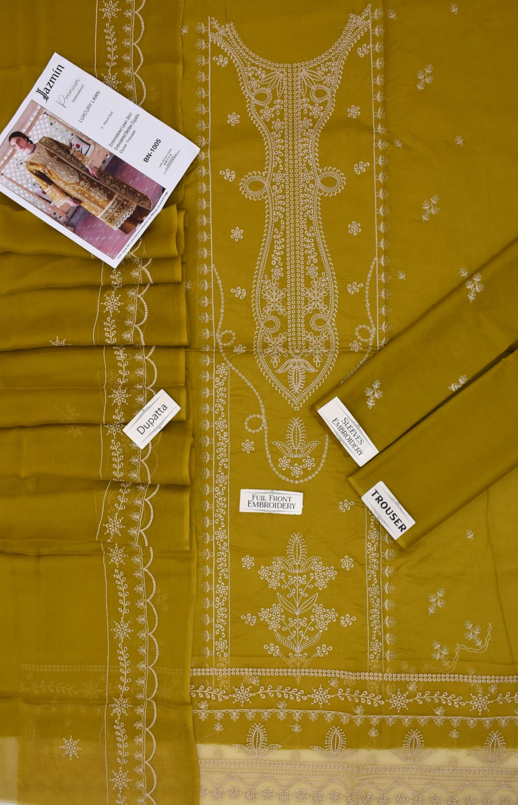 3PC LAWN EMBROIDERED SHIRT WITH BAMBER CHIFFON EMBROIDERED DUPATTA AND LAWN TROUSER-