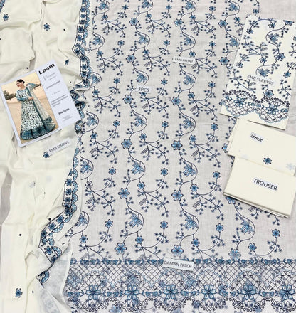 3PC LAWN EMBROIDERED SHIRT WITH BAMBER CHIFFON EMBROIDERED DUPATTA AND LAWN TROUSER-