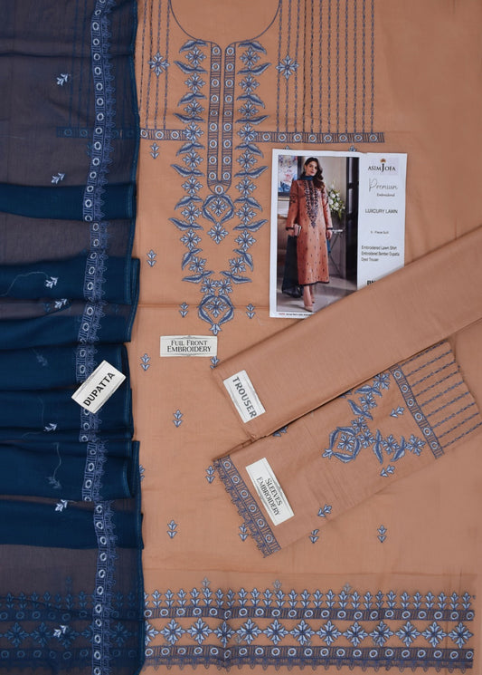 3PC LAWN EMBROIDERED SHIRT WITH BAMBER CHIFFON EMBROIDERED DUPATTA AND LAWN TROUSER-