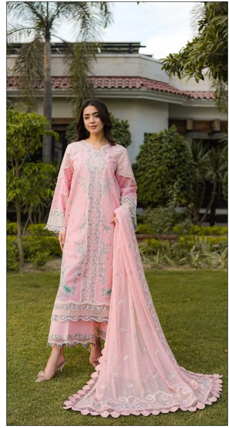 3PC LAWN EMBROIDERED SHIRT WITH BAMBER CHIFFON EMBROIDERED DUPATTA AND LAWN TROUSER-