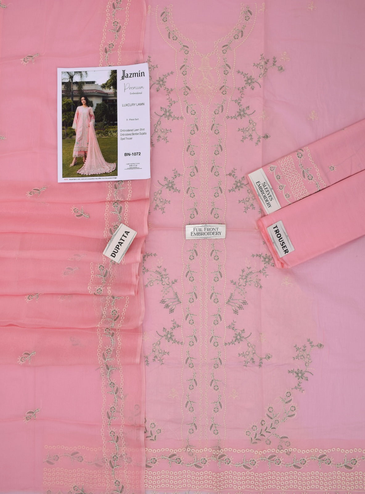 3PC LAWN EMBROIDERED SHIRT WITH BAMBER CHIFFON EMBROIDERED DUPATTA AND LAWN TROUSER-