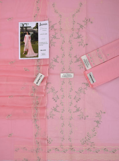3PC LAWN EMBROIDERED SHIRT WITH BAMBER CHIFFON EMBROIDERED DUPATTA AND LAWN TROUSER-