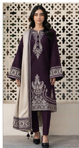 3PC LAWN EMBROIDERED SHIRT WITH BAMBER CHIFFON EMBROIDERED DUPATTA AND LAWN TROUSER-