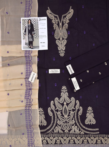 3PC LAWN EMBROIDERED SHIRT WITH BAMBER CHIFFON EMBROIDERED DUPATTA AND LAWN TROUSER-