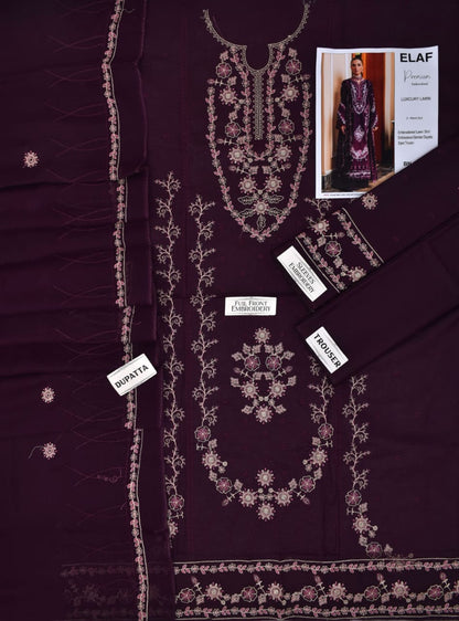 3PC LAWN EMBROIDERED SHIRT WITH BAMBER CHIFFON EMBROIDERED DUPATTA AND LAWN TROUSER-