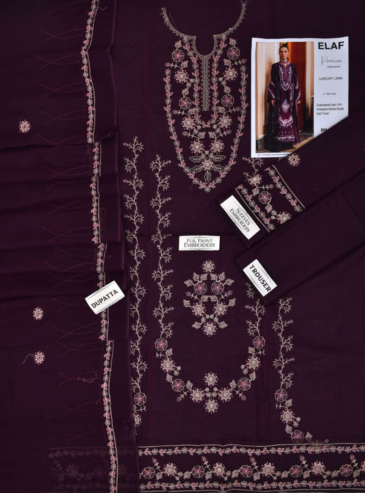 3PC LAWN EMBROIDERED SHIRT WITH BAMBER CHIFFON EMBROIDERED DUPATTA AND LAWN TROUSER-