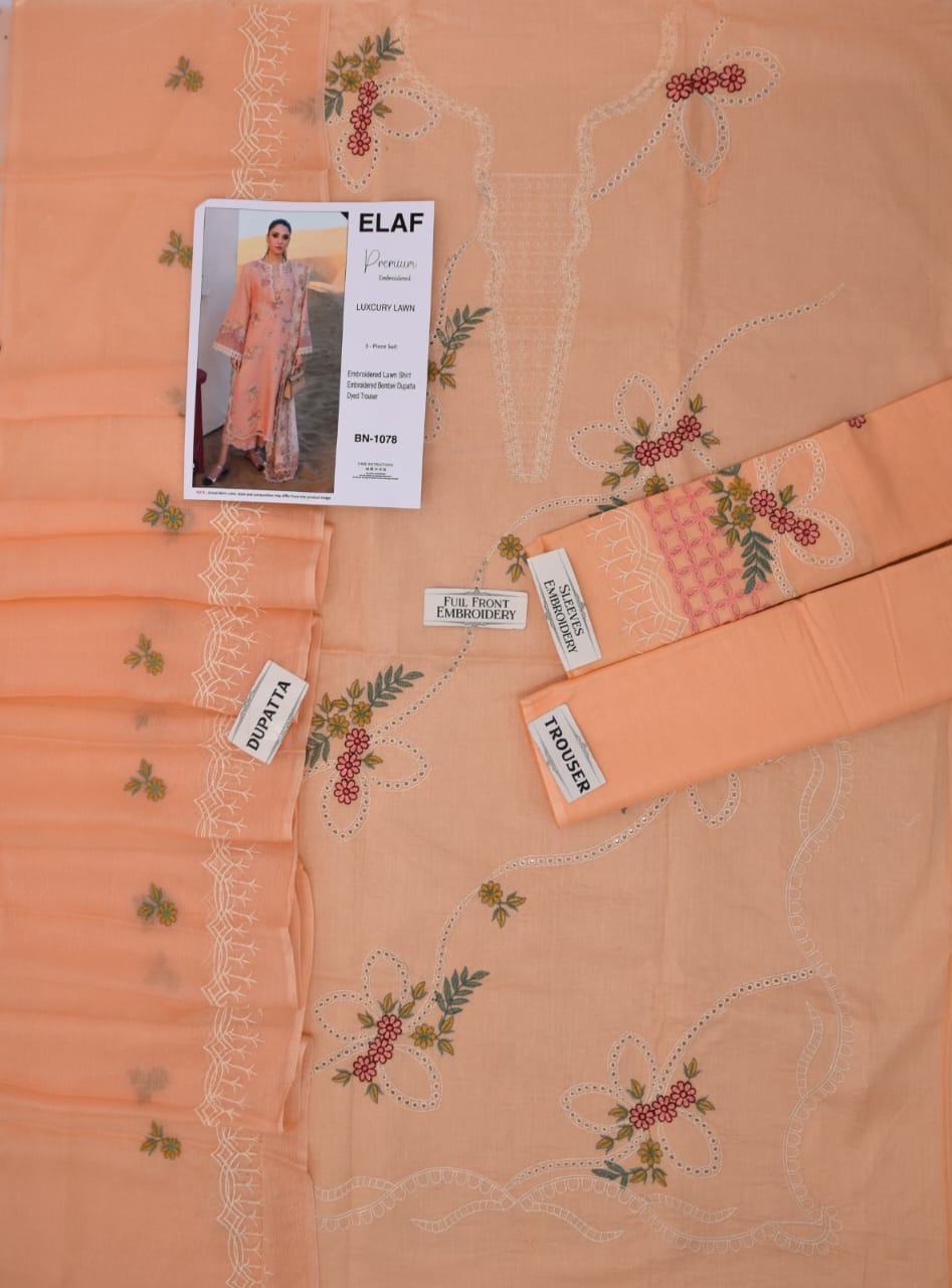 3PC LAWN EMBROIDERED SHIRT WITH BAMBER CHIFFON EMBROIDERED DUPATTA AND LAWN TROUSER-