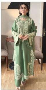 3PC LAWN EMBROIDERED SHIRT WITH BAMBER CHIFFON EMBROIDERED DUPATTA AND LAWN TROUSER-