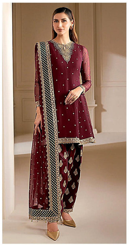3PC LAWN EMBROIDERED SHIRT WITH BAMBER CHIFFON EMBROIDERED DUPATTA AND LAWN TROUSER-